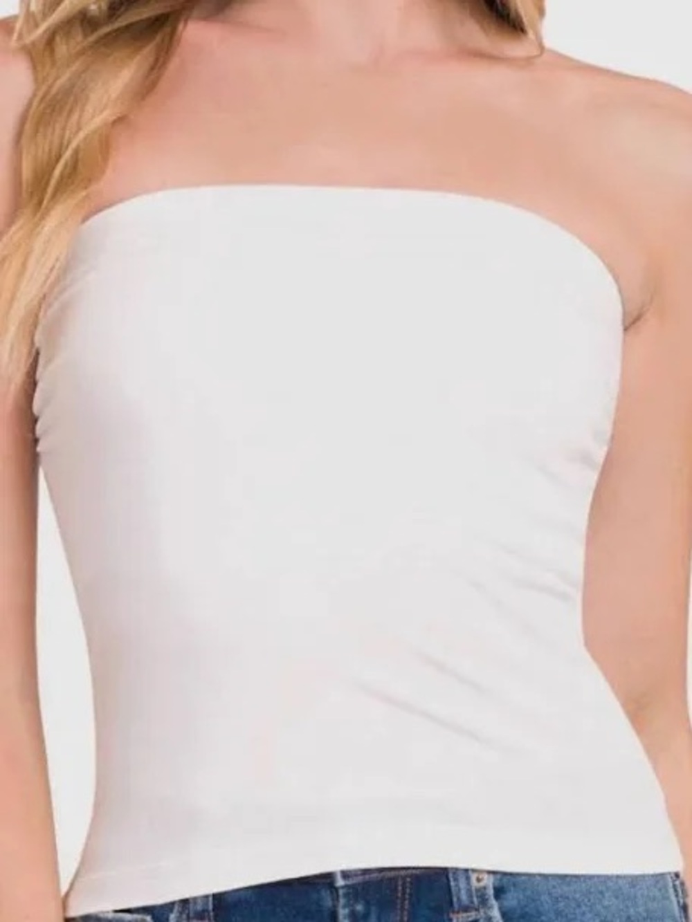 Zenana Strapless White Tube Top With Built in Bra
